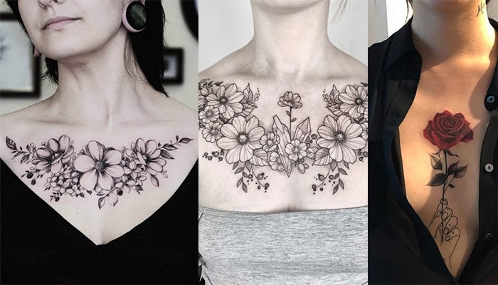 tatuajes pecho mujer de flores