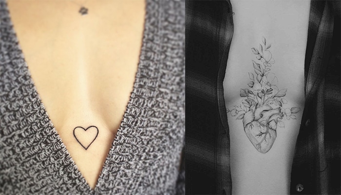 tatuajes en el pecho de mujer de corazón