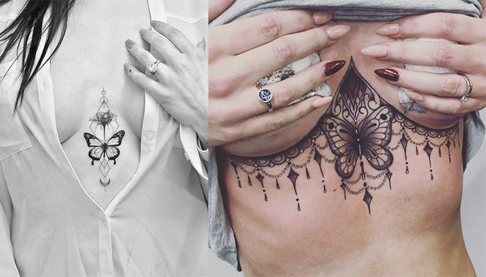 tatuajes pecho mujer mariposa
