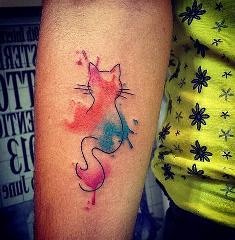 Tattoos de gatos al estilo acuarela