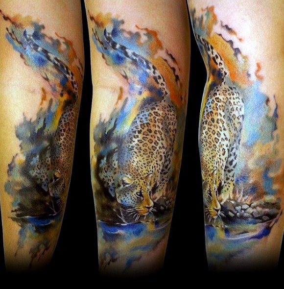 Tatuajes de leopardo al estilo acuarela